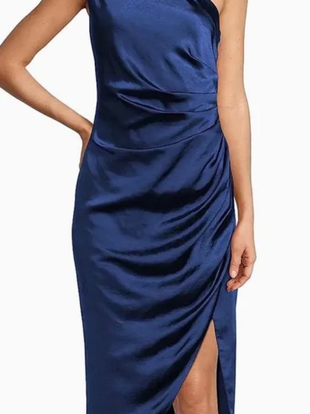 Elegant Navy One-Shoulder Satin Dress ELLIAT